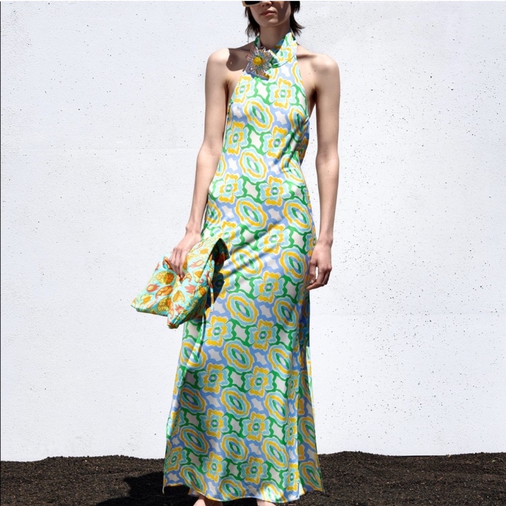 ZARA PRINTED MAXI DRESS HALTER NECK